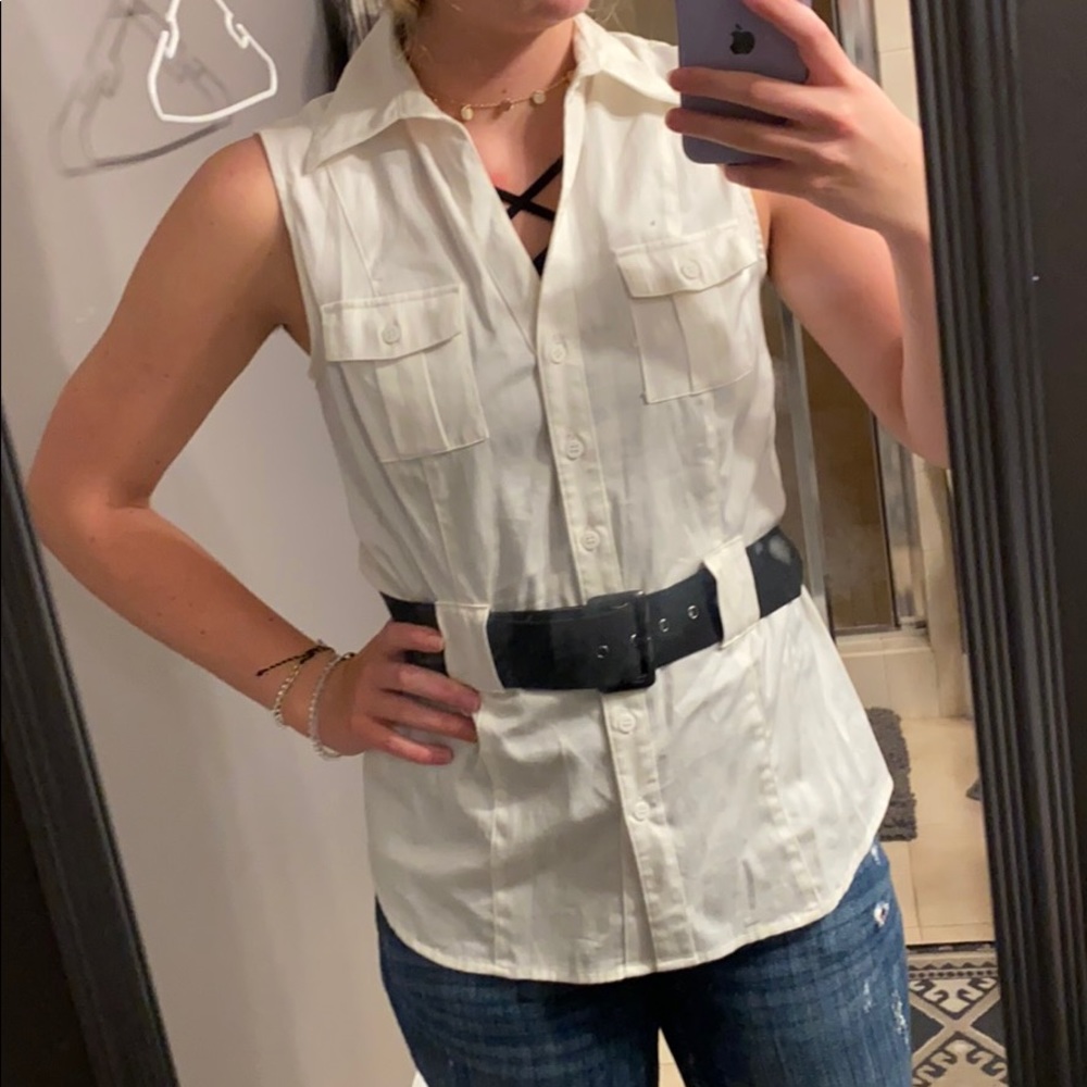 Belted sleeveless blouse